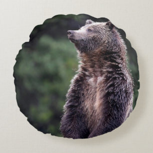 Standing Grizzly Bear Round Cushion