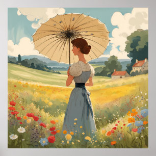 Standing in a field of summer wild flowers Print