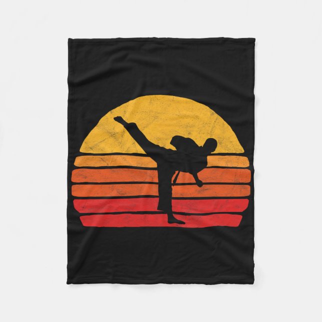 Standing Karate Kick 80's Sun Style Graphic  Fleece Blanket (Front)