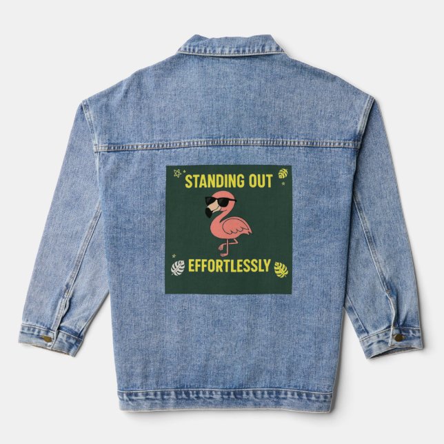 Standing Out Effortlessly Funny Cool Flamingo  Denim Jacket (Back)