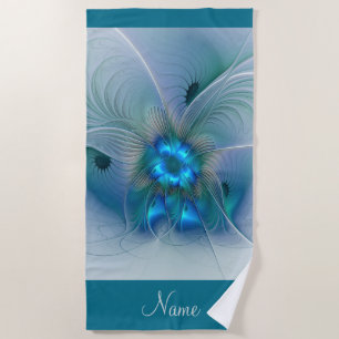 Standing Ovations, Abstract Blue Fractal Art Name Beach Towel