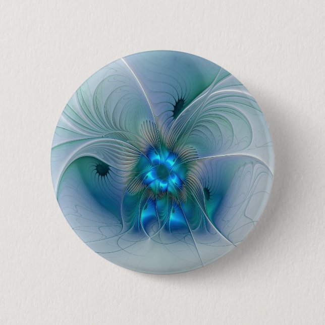 Standing Ovations, Abstract Blue Turquoise Fractal 6 Cm Round Badge (Front)