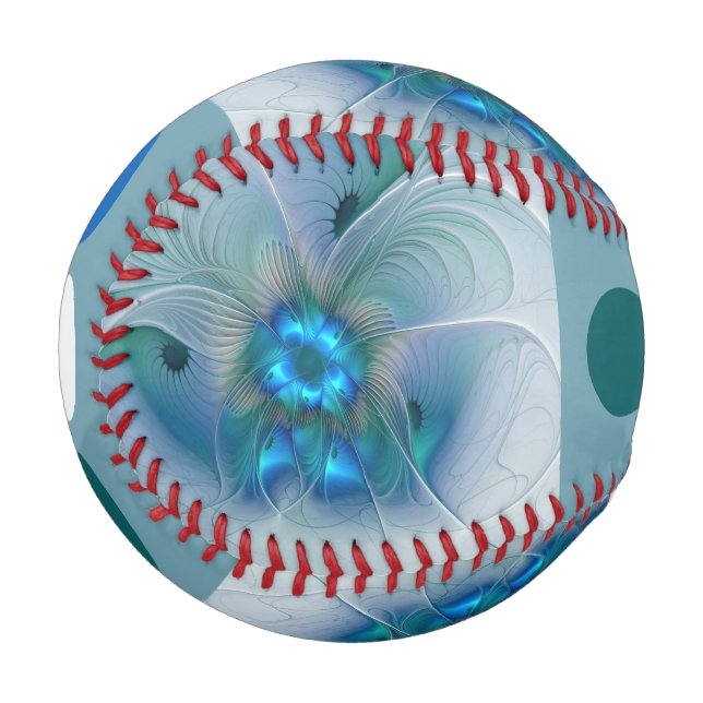 Standing Ovations, Abstract Blue Turquoise Fractal Baseball (Front Left)