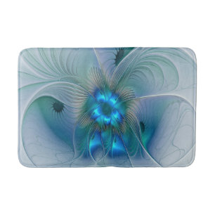 Standing Ovations, Abstract Blue Turquoise Fractal Bath Mat
