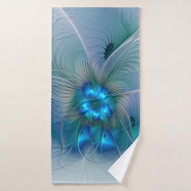 Standing Ovations, Abstract Blue Turquoise Fractal Bath Towel (Bath Towel)