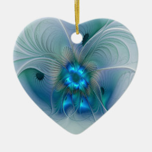 Standing Ovations, Abstract Blue Turquoise Fractal Ceramic Tree Decoration