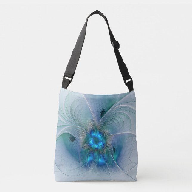 Standing Ovations, Abstract Blue Turquoise Fractal Crossbody Bag (Front)