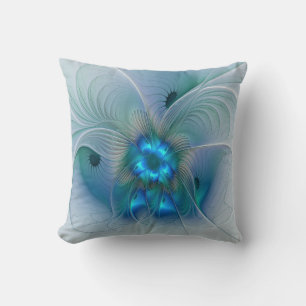 Standing Ovations, Abstract Blue Turquoise Fractal Cushion