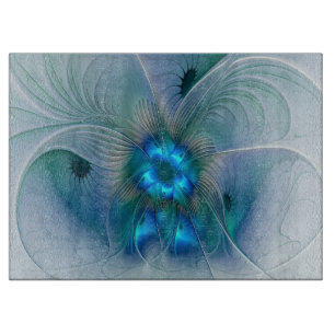 Standing Ovations, Abstract Blue Turquoise Fractal Cutting Board