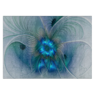 Standing Ovations, Abstract Blue Turquoise Fractal Cutting Board