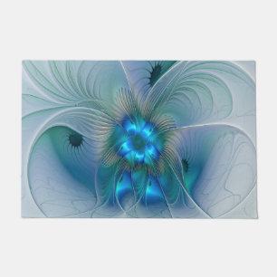 Standing Ovations, Abstract Blue Turquoise Fractal Doormat