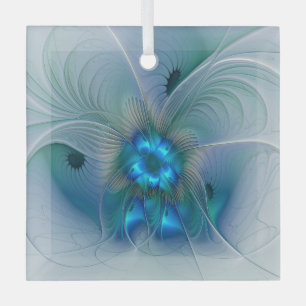 Standing Ovations, Abstract Blue Turquoise Fractal Glass Tree Decoration