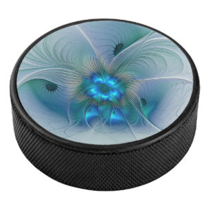 Standing Ovations, Abstract Blue Turquoise Fractal Hockey Puck