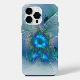 Standing Ovations, Abstract Blue Turquoise Fractal iPhone 14 Pro Max Case