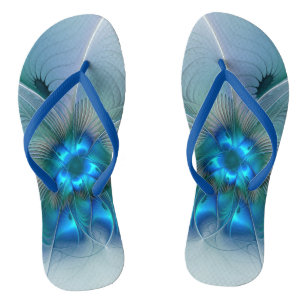 Standing Ovations, Abstract Blue Turquoise Fractal Jandals