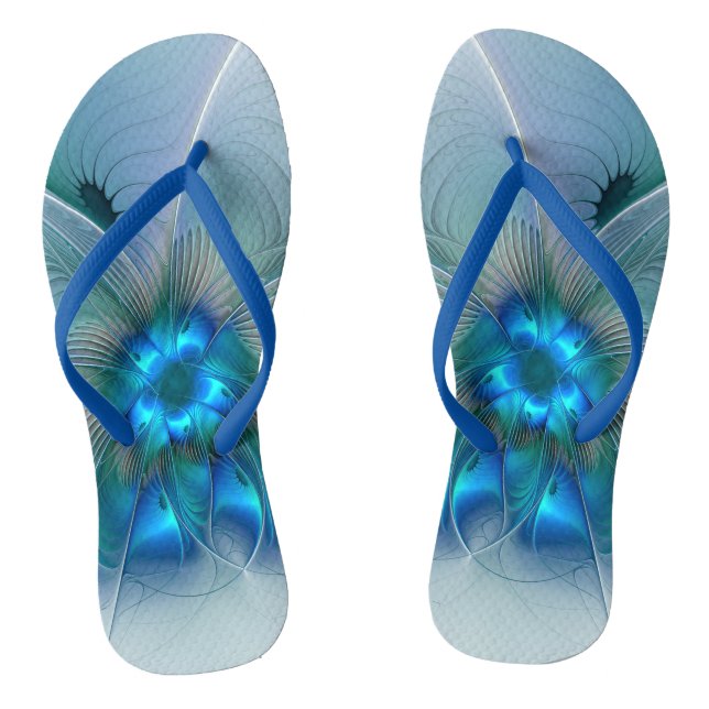 Standing Ovations, Abstract Blue Turquoise Fractal Jandals (Footbed)