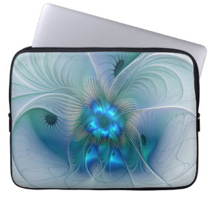 Standing Ovations, Abstract Blue Turquoise Fractal Laptop Sleeve