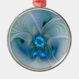 Standing Ovations, Abstract Blue Turquoise Fractal Metal Tree Decoration