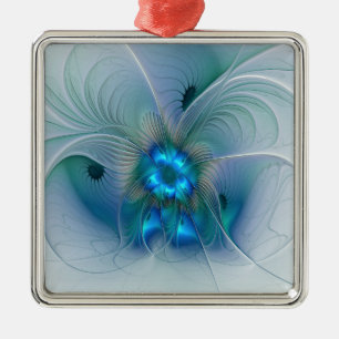 Standing Ovations, Abstract Blue Turquoise Fractal Metal Tree Decoration