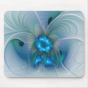 Standing Ovations, Abstract Blue Turquoise Fractal Mouse Pad