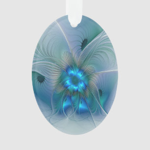 Standing Ovations, Abstract Blue Turquoise Fractal Ornament