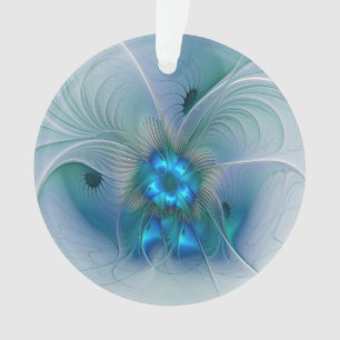 Standing Ovations, Abstract Blue Turquoise Fractal Ornament