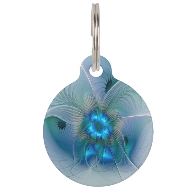 Standing Ovations, Abstract Blue Turquoise Fractal Pet Tag (Front)