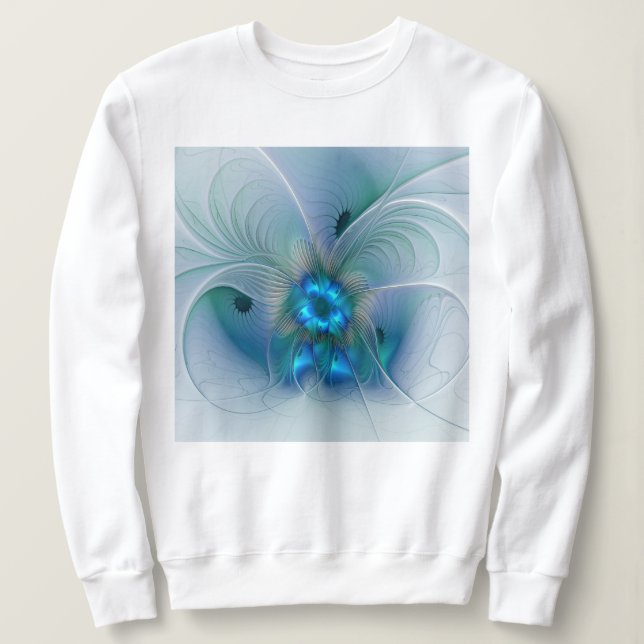 Standing Ovations, Abstract Blue Turquoise Fractal Sweatshirt (Design Front)