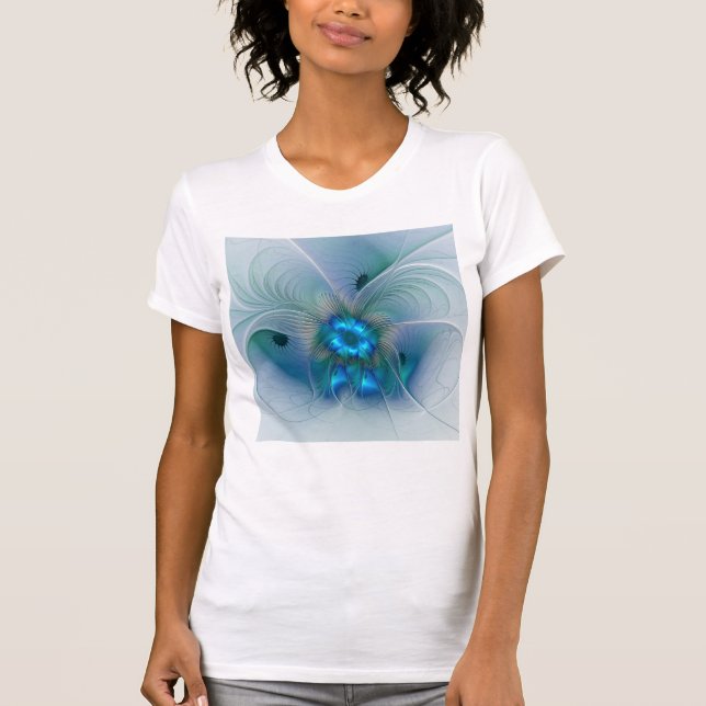 Standing Ovations, Abstract Blue Turquoise Fractal T-Shirt (Front)