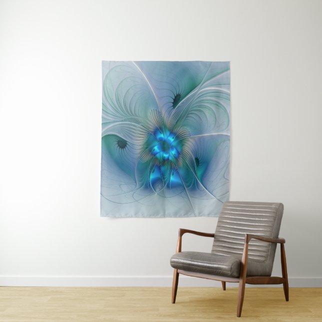 Standing Ovations, Abstract Blue Turquoise Fractal Tapestry (In Situ)