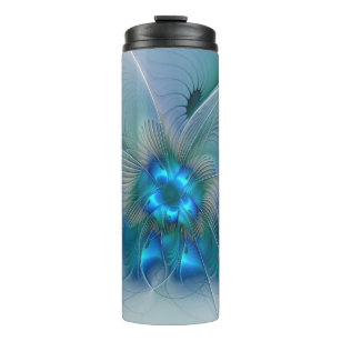 Standing Ovations, Abstract Blue Turquoise Fractal Thermal Tumbler
