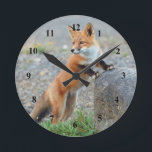 Standing Red Fox Round Clock<br><div class="desc">This design features a red fox.</div>