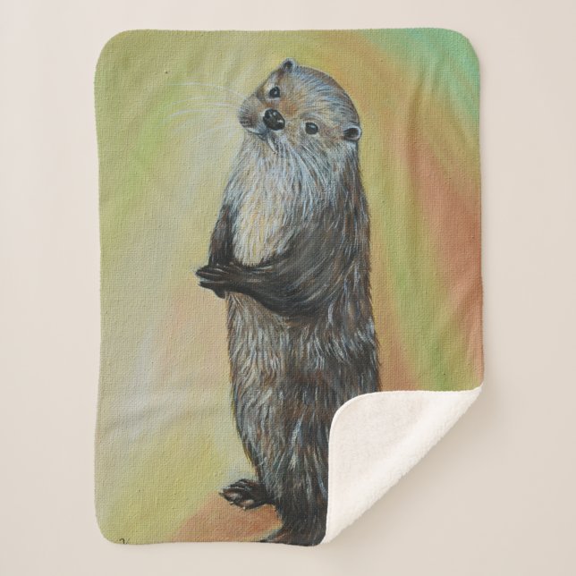 Standing River Otter Painting Sherpa Blanket (Front)