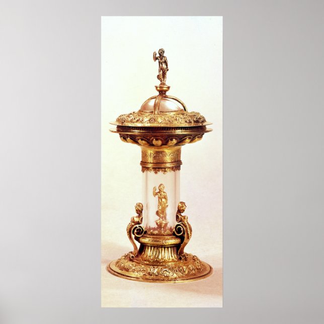 Standing salt, rock crystal with silver gilt poster (Front)