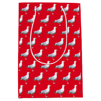 Standing Seagull – Red Coastal Bird Nature Art Medium Gift Bag