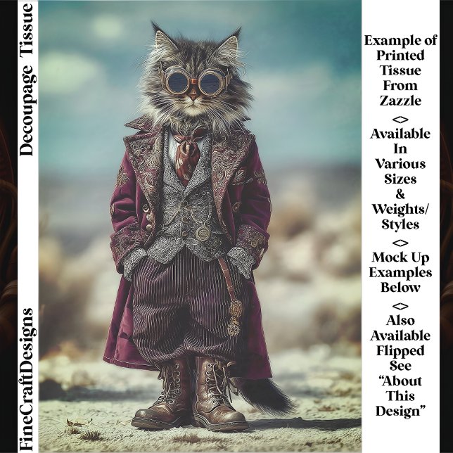 Standing Steampunk Gentleman Cat EV5R Decoupage Tissue Paper (Creator Uploaded)