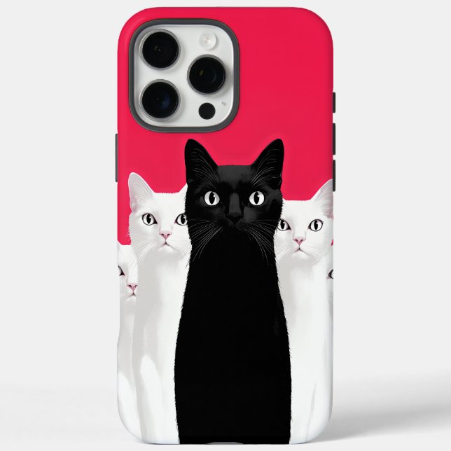 Standout Elegance: Black Cat Amidst White Cats Case-Mate iPhone Case (Back)