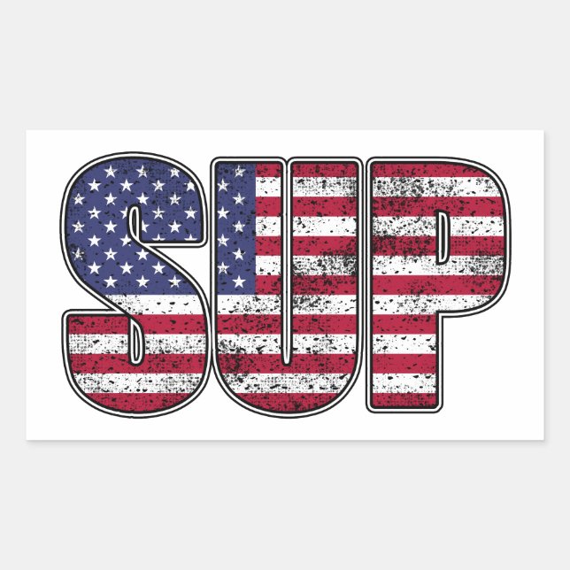 Standup Paddling SUP American Flag Rectangular Sticker (Front)