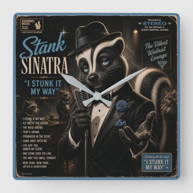 Stank Sinatra Album: a Parody Square Wall Clock (Front)