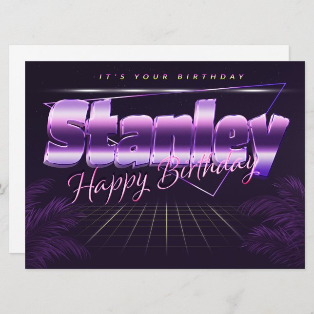 Stanley Name First Name Lilac Retro Card Birthday (Front/Back)