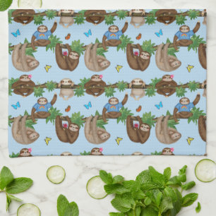 Stanley Sloth & friends blue tea towel