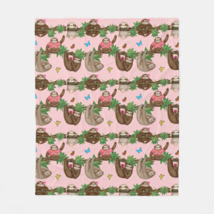 Stanley Sloth & friends cosy pink fleece blanket