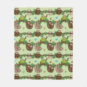 Stanley Sloth & friends cozy green fleece blanket