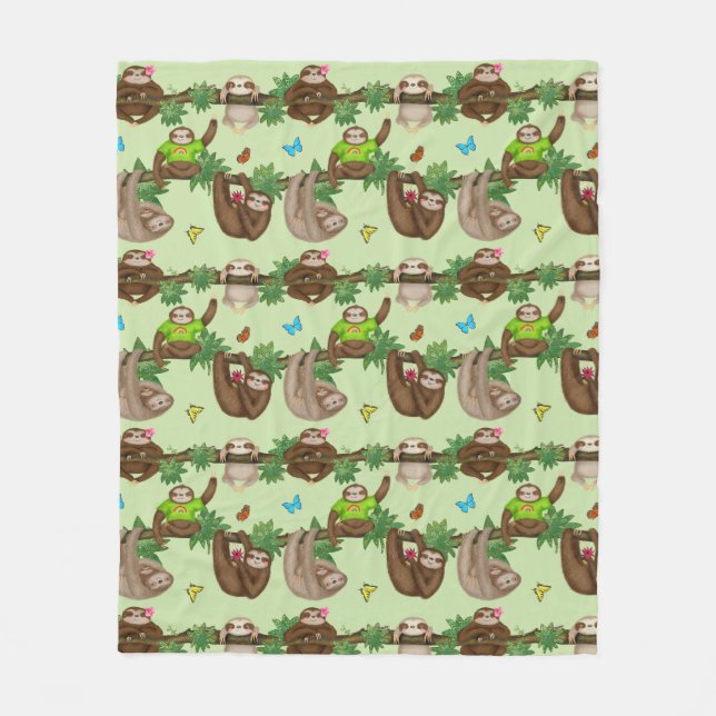 Stanley Sloth & friends cozy green fleece blanket (Front)