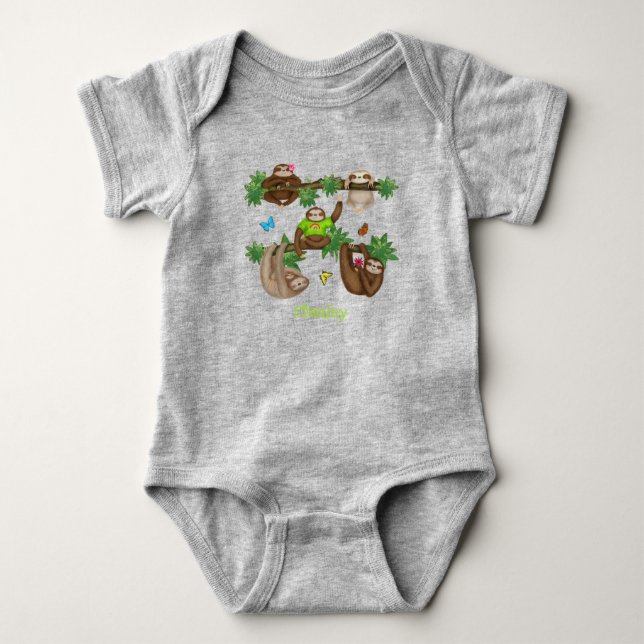 Stanley Sloth personalized green baby bodysuit (Front)