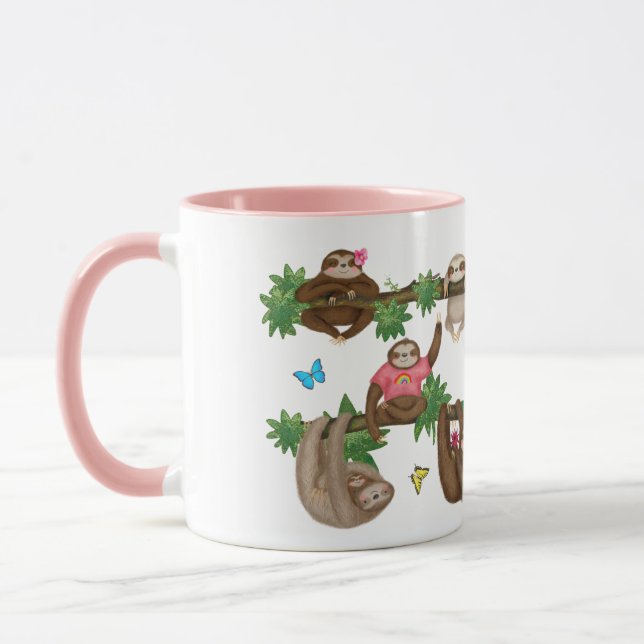 Stanley Sloth pink 'enjoying a lazy cuppa' mug (Left)