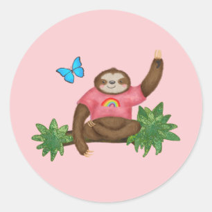 Stanley Sloth round pink stickers