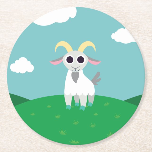 Stanley the Goat Round Paper Coaster (Front)