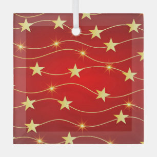 Star Adorned Ruby Red Pattern  Glass Tree Decoration