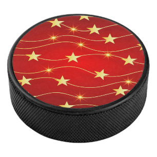 Star Adorned Ruby Red Pattern  Hockey Puck